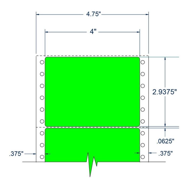 4" x 2.9375" One Across Fluorescent Green pinfeed Address Labels (2500 Labels Per Carton)
