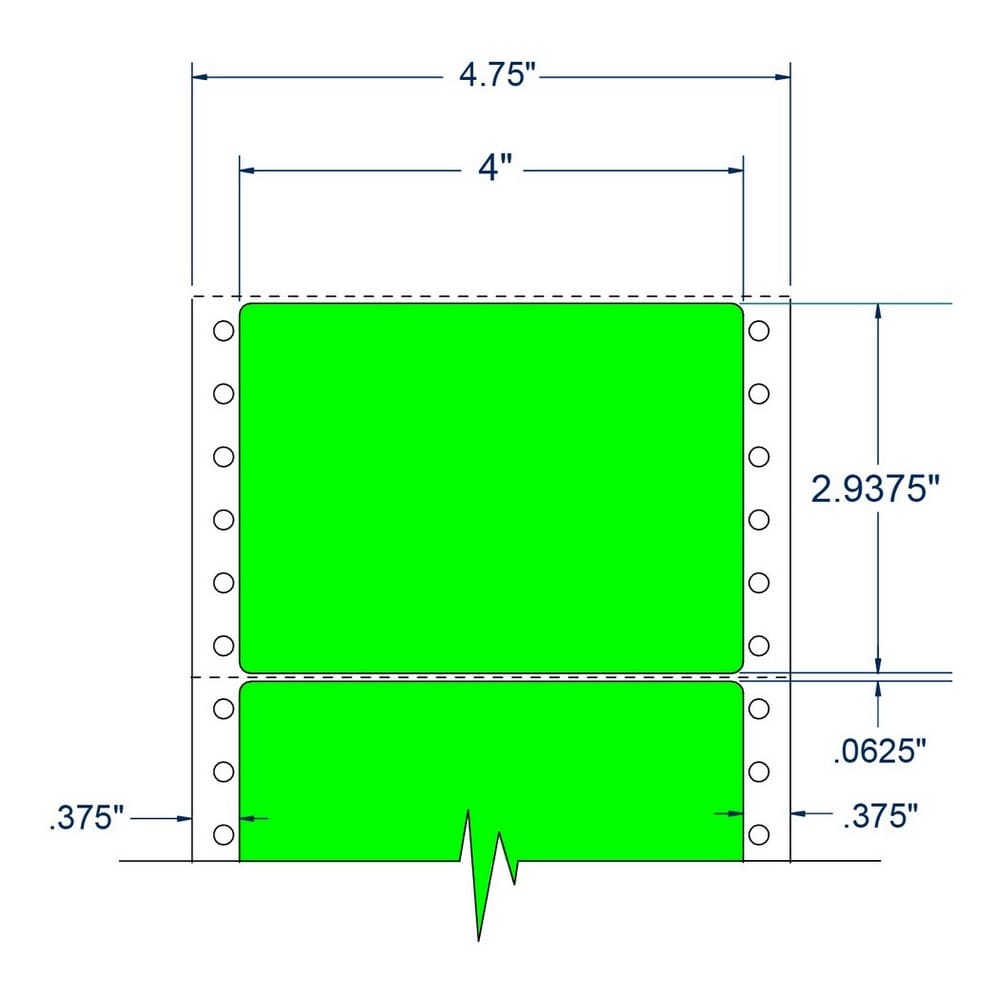 4" x 2.9375" One Across Fluorescent Green pinfeed Address Labels (2500 Labels Per Carton)