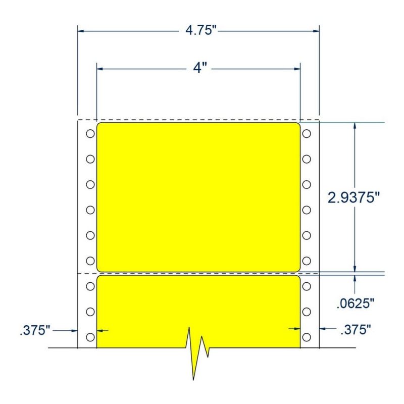 4" x 2.9375" One Across Fluorescent Yellow pinfeed Address Labels (2500 Labels Per Carton)