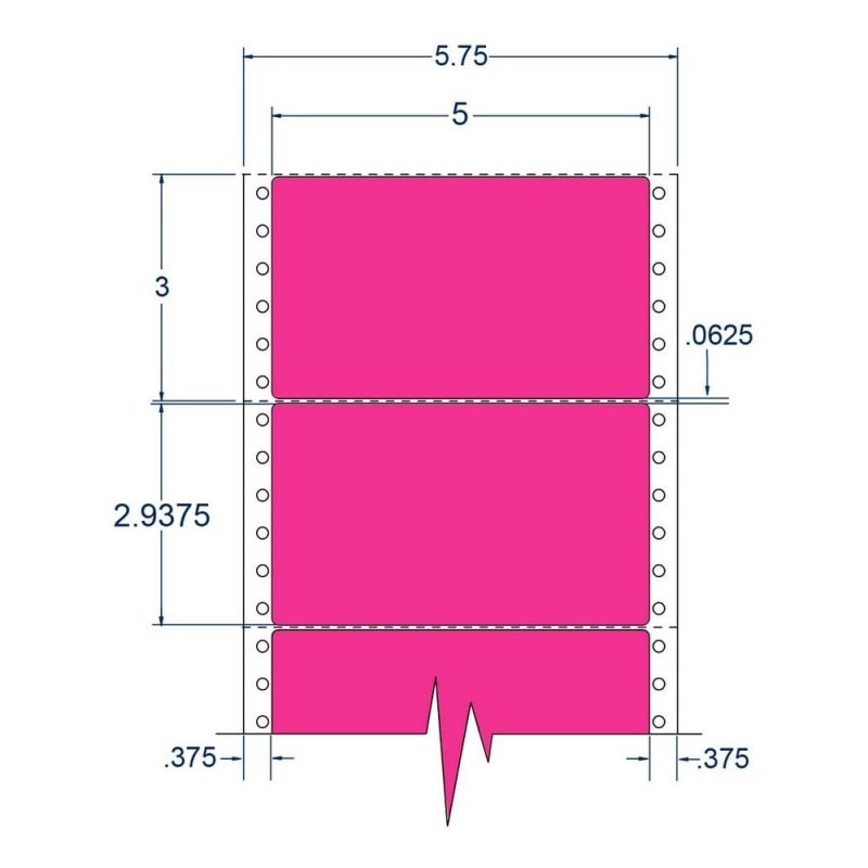 5" x 2.9375" One Across Fluorescent Pink pinfeed Address Labels (2500 Labels Per Carton)