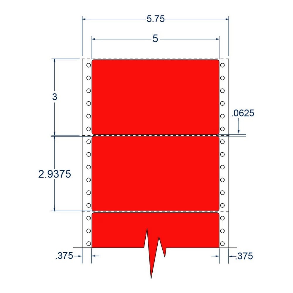 5" x 2.9375" One Across Fluorescent Red pinfeed Address Labels (2500 Labels Per Carton) - Image 2