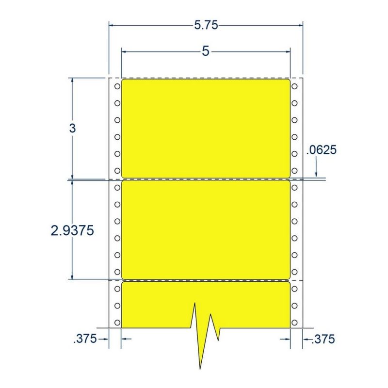 5" x 2.9375" One Across Fluorescent Yellow pinfeed Address Labels (2500 Labels Per Carton)