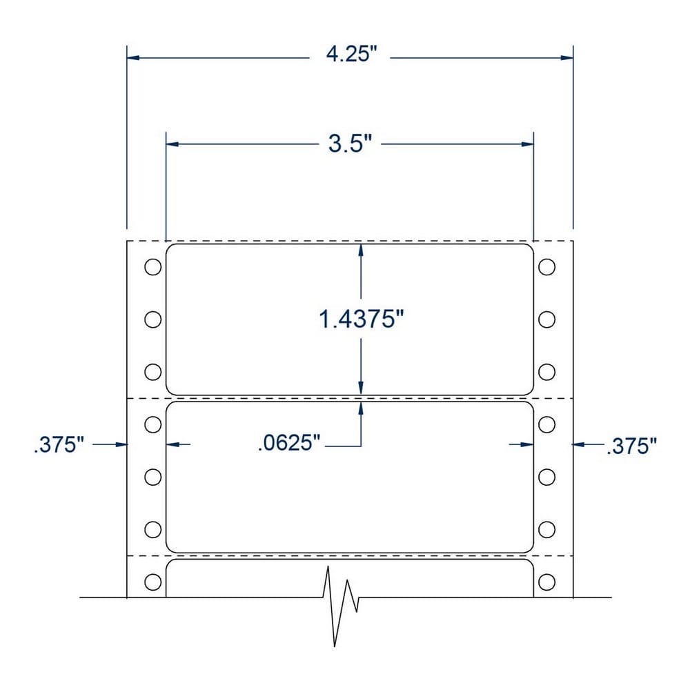 3.5" x 1.4375" One Across White pinfeed Tape Reel Labels (5000 Labels Per Carton) - Image 2