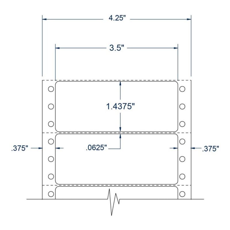 3.5" x 1.4375" One Across White pinfeed Tape Reel Labels (5000 Labels Per Carton)