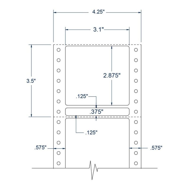 3.1" x 2.875" One Across White pinfeed Tape Reel Labels (2500 Labels Per Carton)