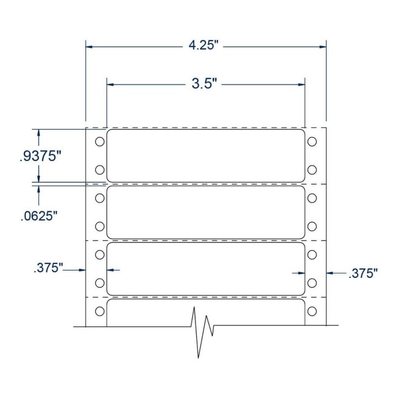 3.5" x 0.9375" One Across White pinfeed Tape Reel Labels (5000 Labels per Sheet)
