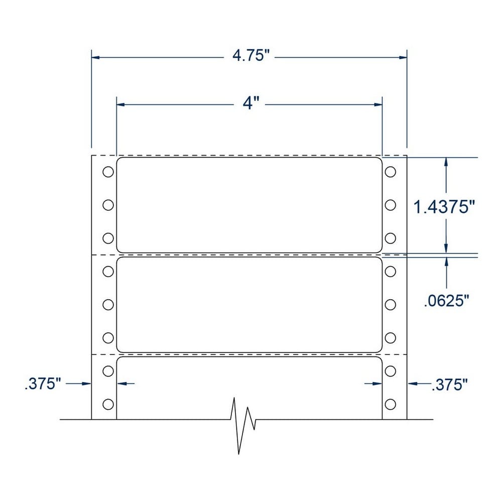 4" x 1.4375" One Across White pinfeed Tape Reel Labels (5000 Labels Per Carton) - Image 2