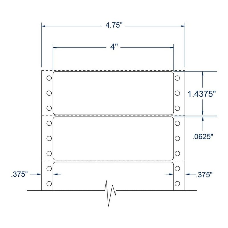 4" x 1.4375" One Across White pinfeed Tape Reel Labels (5000 Labels Per Carton)