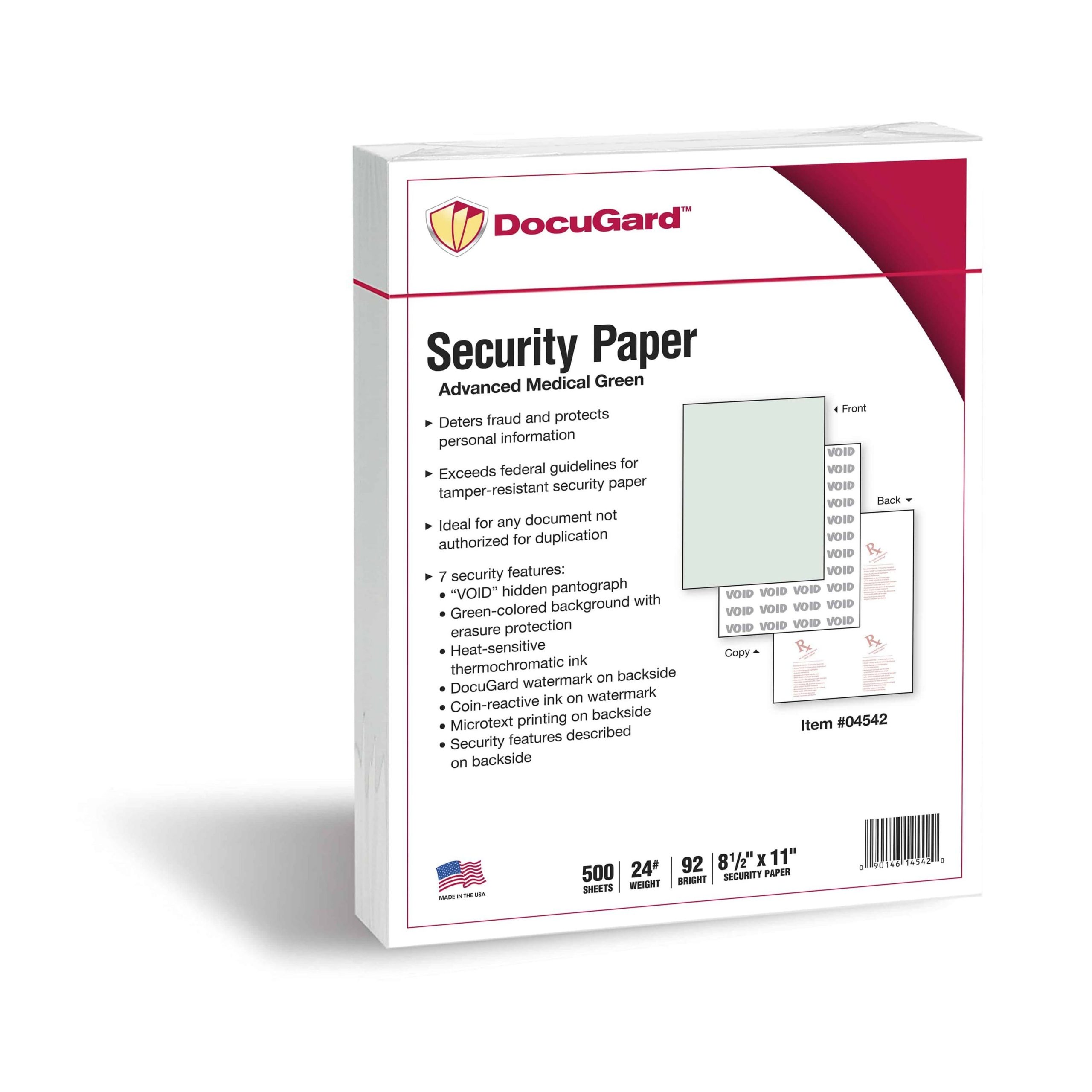 8-1/2'' x 11" Advanced Green Medical Security Paper, 7 Security Features, 24# Green Stock (Carton of 2500) - Image 6