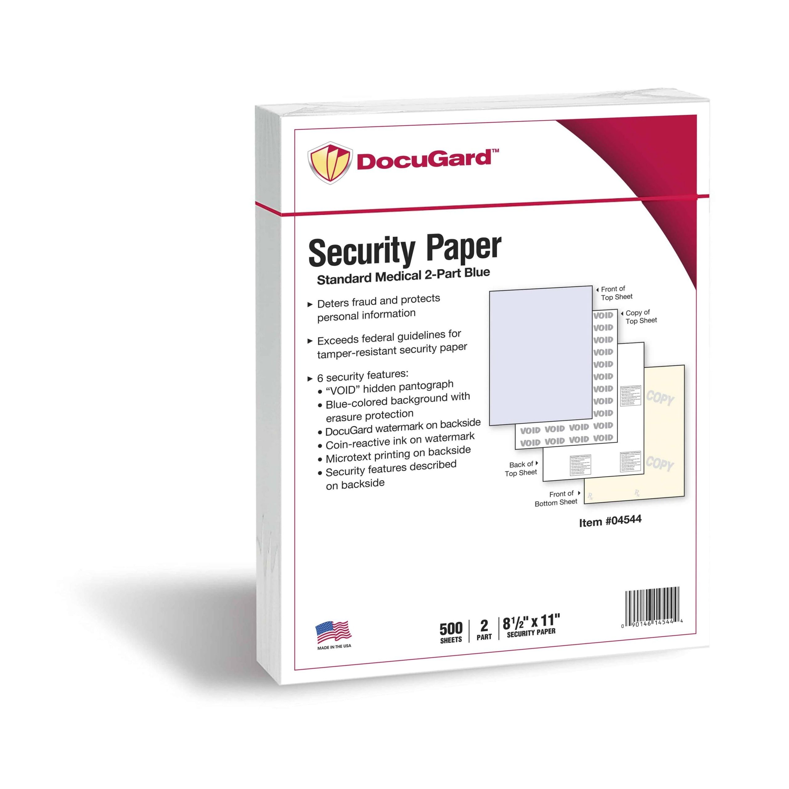8-1/2'' x 11" Standard 2 Part Medical Security Paper, 6 Security Features, Blue / Canary Stock (Carton of 1250 Sets) - Image 2