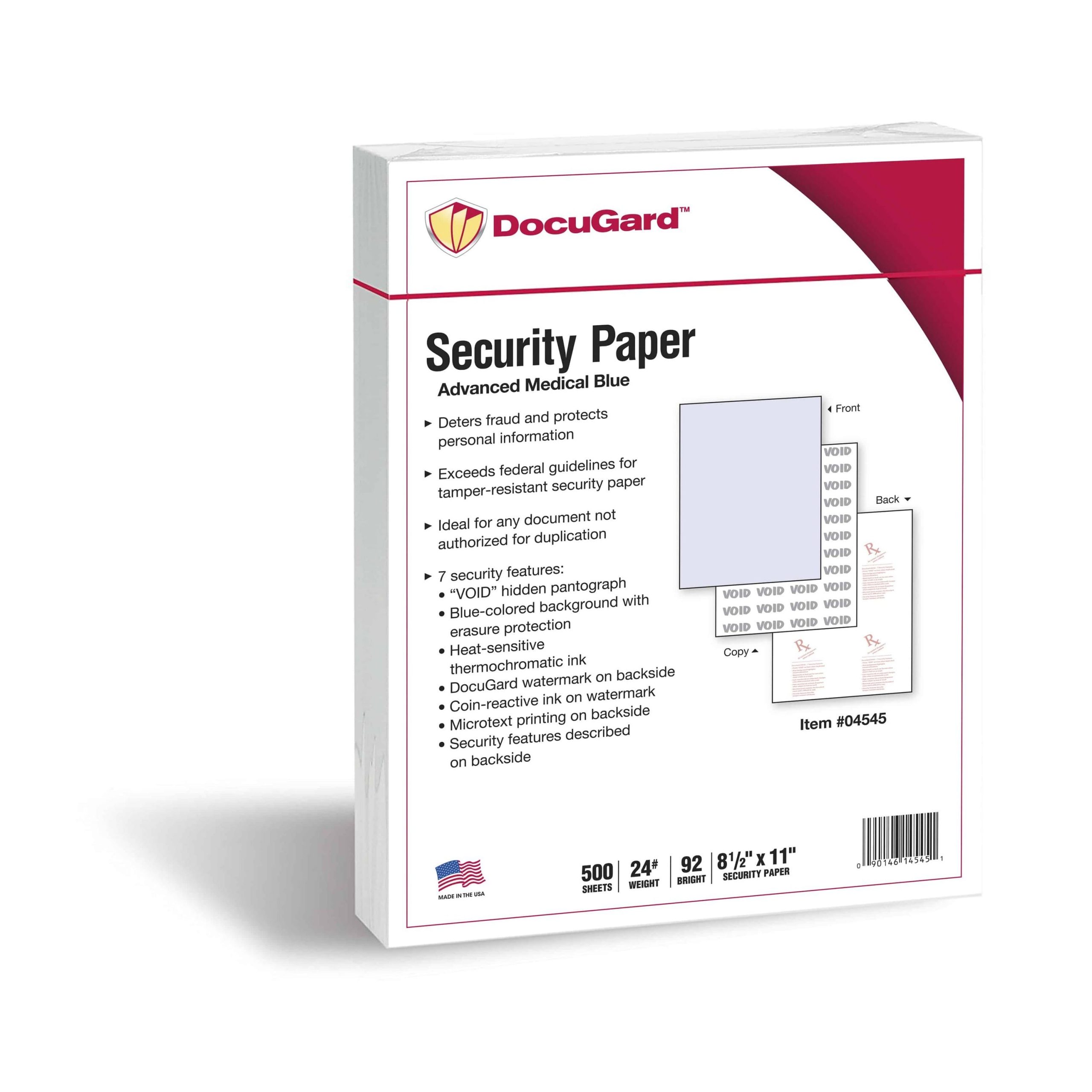 8-1/2'' x 11" Advanced Blue Medical Security Paper, 7 Security Features, 24# Blue Stock (Carton of 2500) - Image 2