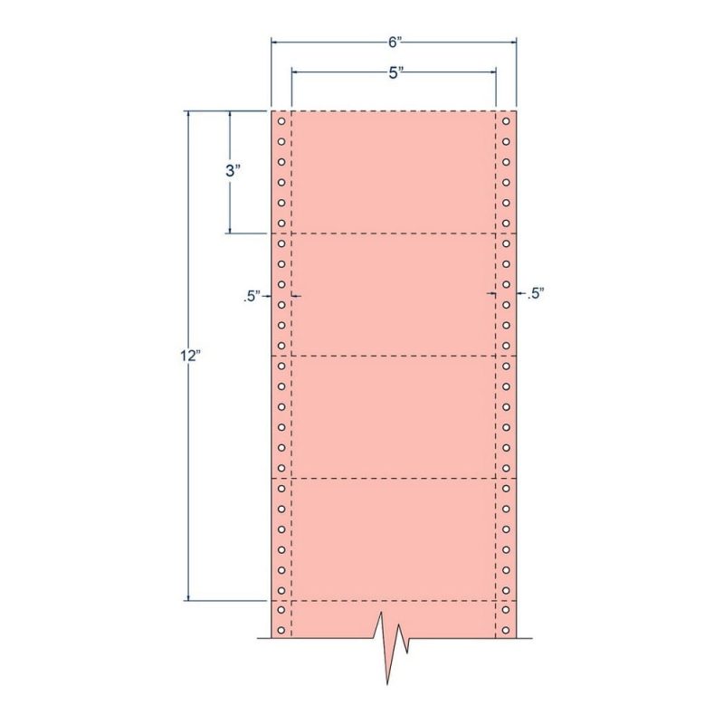 5" x 3" Salmon pinfeed Index Cards, Perfed (4,000 Cards per Carton)
