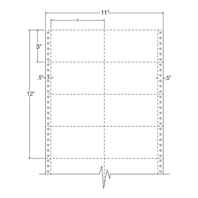 5" x 3" White pinfeed Index Cards, Perfed, Two Across. (8,000 Cards per Carton)
