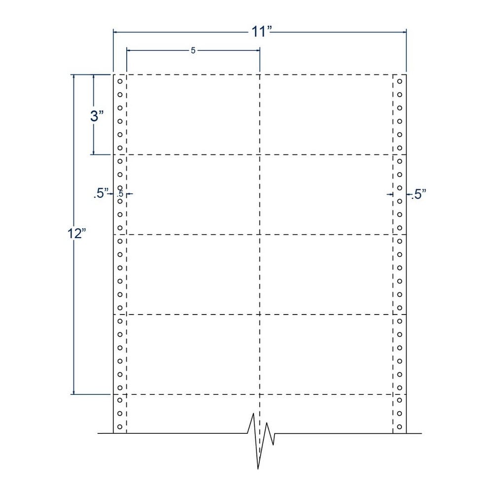 5" x 3" White pinfeed Index Cards, Perfed, Two Across. (8,000 Cards per Carton)