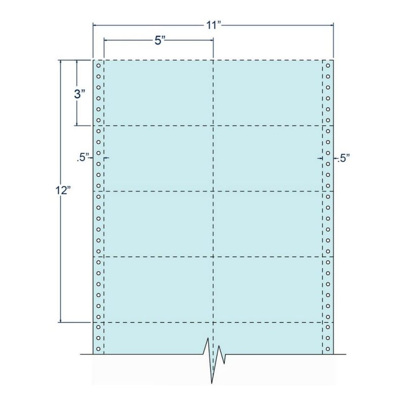 5" x 3" Blue pinfeed Index Cards, Perfed, Two Across. (8,000 Cards per Carton)