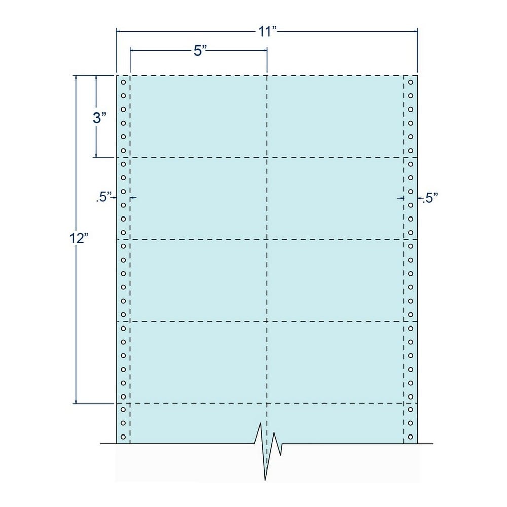5" x 3" Blue pinfeed Index Cards, Perfed, Two Across. (8,000 Cards per Carton)