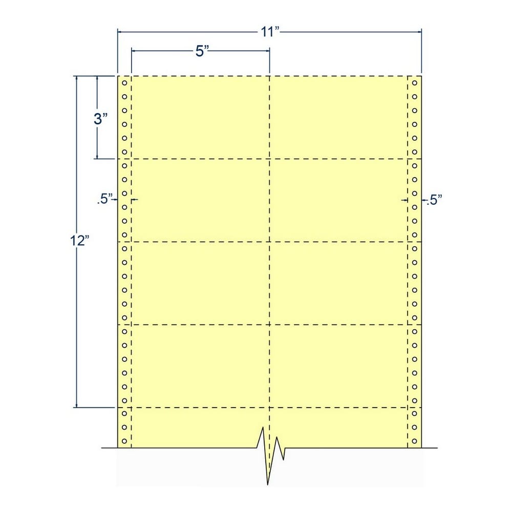 5" x 3" Canary pinfeed Index Cards, Perfed, Two Across. (8,000 Cards per Carton) - Image 2