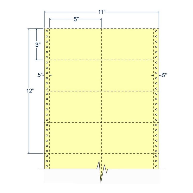 5" x 3" Canary pinfeed Index Cards, Perfed, Two Across. (8,000 Cards per Carton)