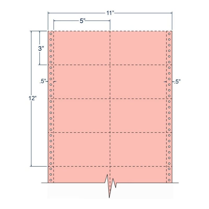 5" x 3" Salmon pinfeed Index Cards, Perfed, Two Across. (8,000 Cards per Carton)