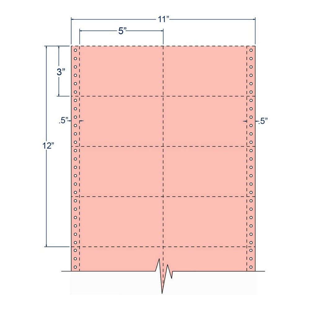 5" x 3" Salmon pinfeed Index Cards, Perfed, Two Across. (8,000 Cards per Carton)