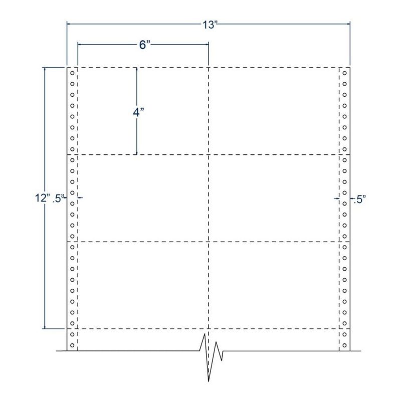 6" x 4" White pinfeed Index Cards, Perfed, Two Across. (6,000 Cards per Carton)