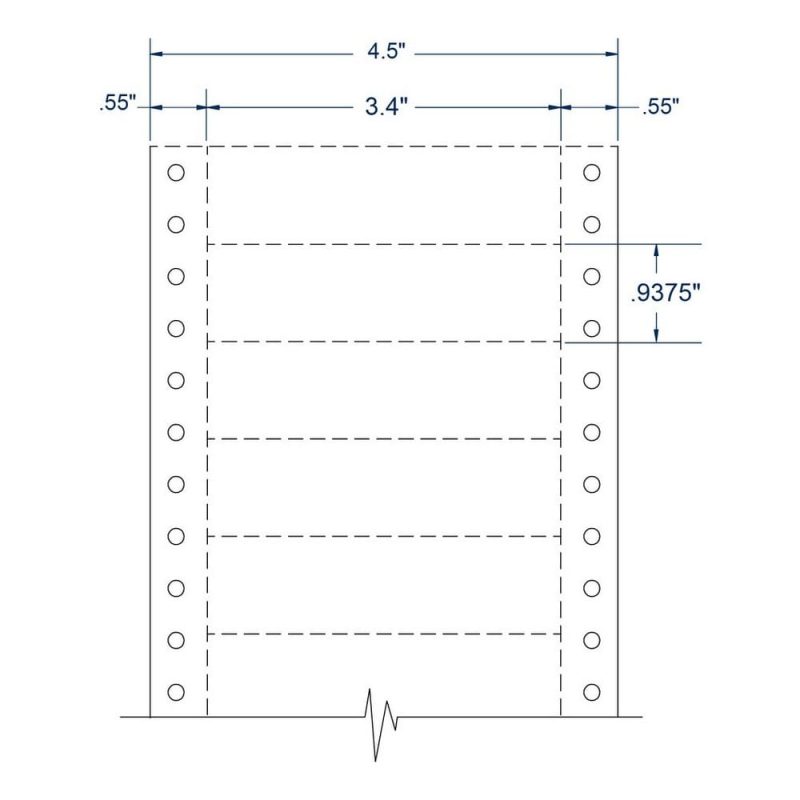 3.4" x 0.9375" One Across White pinfeed Postal Mail Bag Tags (24000 Cards per Carton)