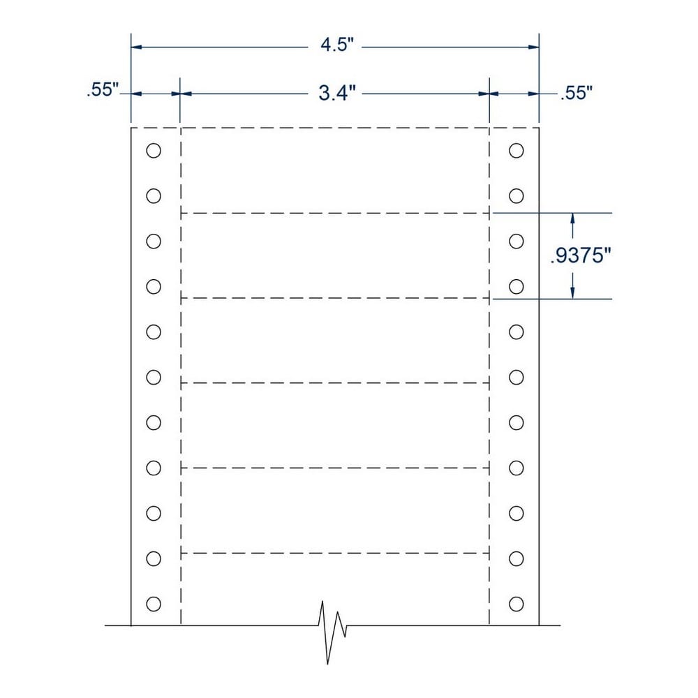 3.4" x 0.9375" One Across White pinfeed Postal Mail Bag Tags (24000 Cards per Carton)
