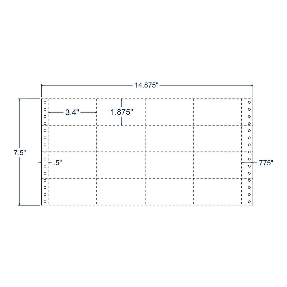 3.4" x 1.875" Four Across White pinfeed Postal Tray Tags (16000 Labels per Sheet)