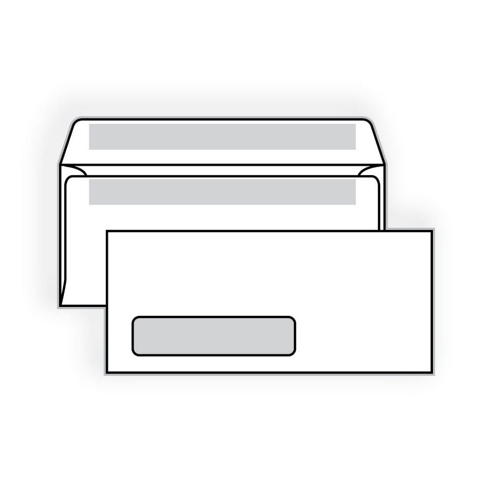 #6-3/4 Side Seam Window Pres-Stik, 3-5/8" x 6-1/2", White, Poly Window, Self-Sealing, Flap Extended (Box of 500)
