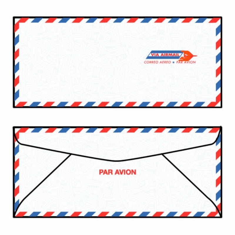 #10 Economy Airmail Regular Wesco Tint, 4-1/8" x 9-1/2", 20# White, Blue Wesco Inside Tint, Red&Blue Border (Box of 500) - Image 2