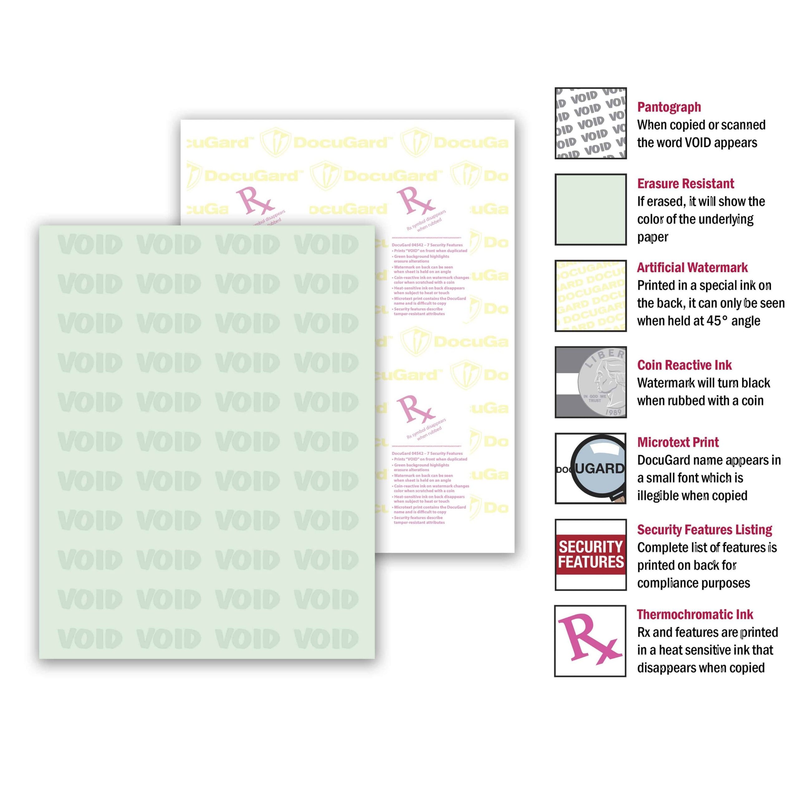 8-1/2'' x 11" Advanced Green Medical Security Paper, 7 Security Features, 24# Green Stock (Carton of 2500) - Image 7