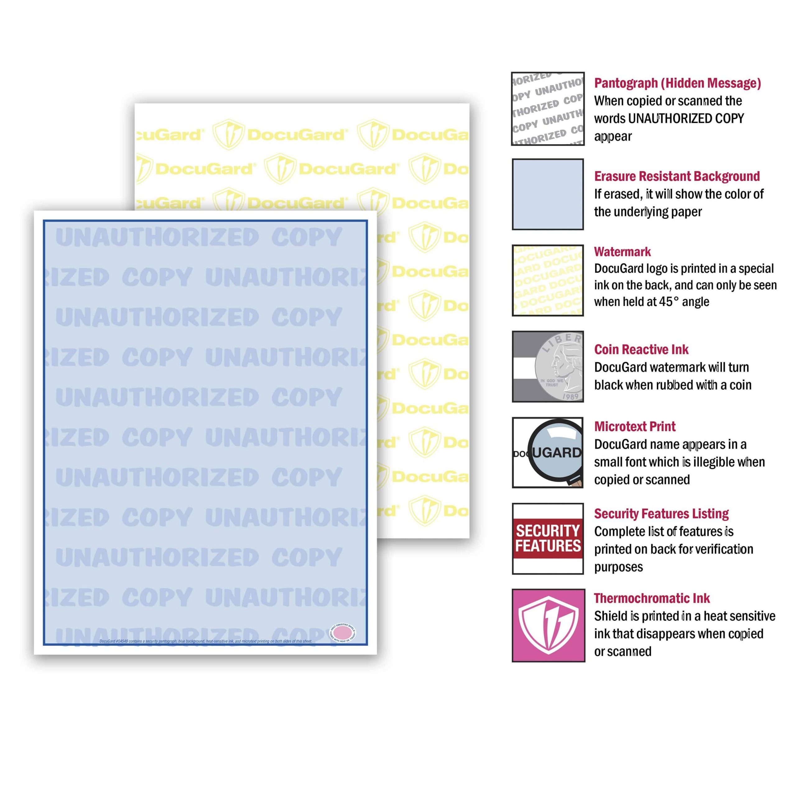 8-1/2'' x 11" Standard Blue Multi-Purpose Security Paper, 7 Security Features, 24# Blue Stock (Carton of 2500) - Image 3