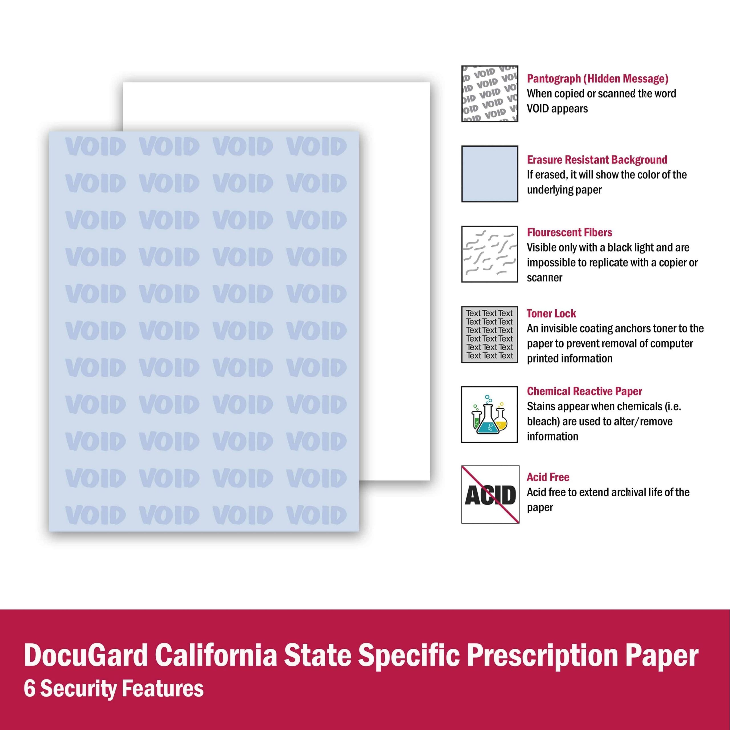8-1/2'' x 11" State of California Blue Prescription Paper, 1 per Sheet, 6 Security Features, 24# Stock (Carton of 2500) - Image 3