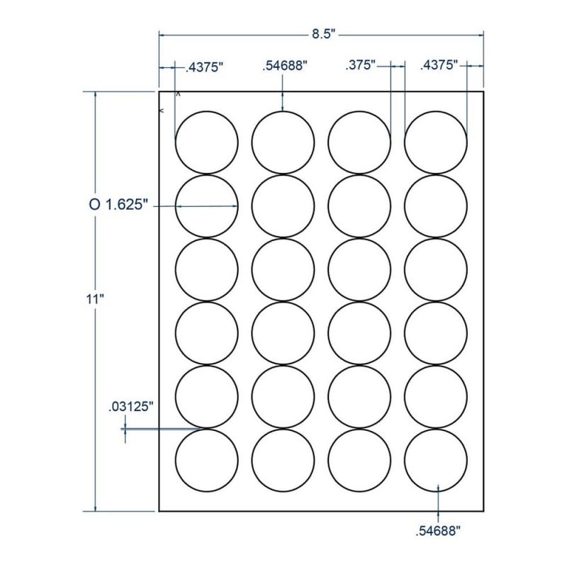 1.625" x 1.625" White Circle Label, 24 Labels per Sheet (100 Sheets per Carton)