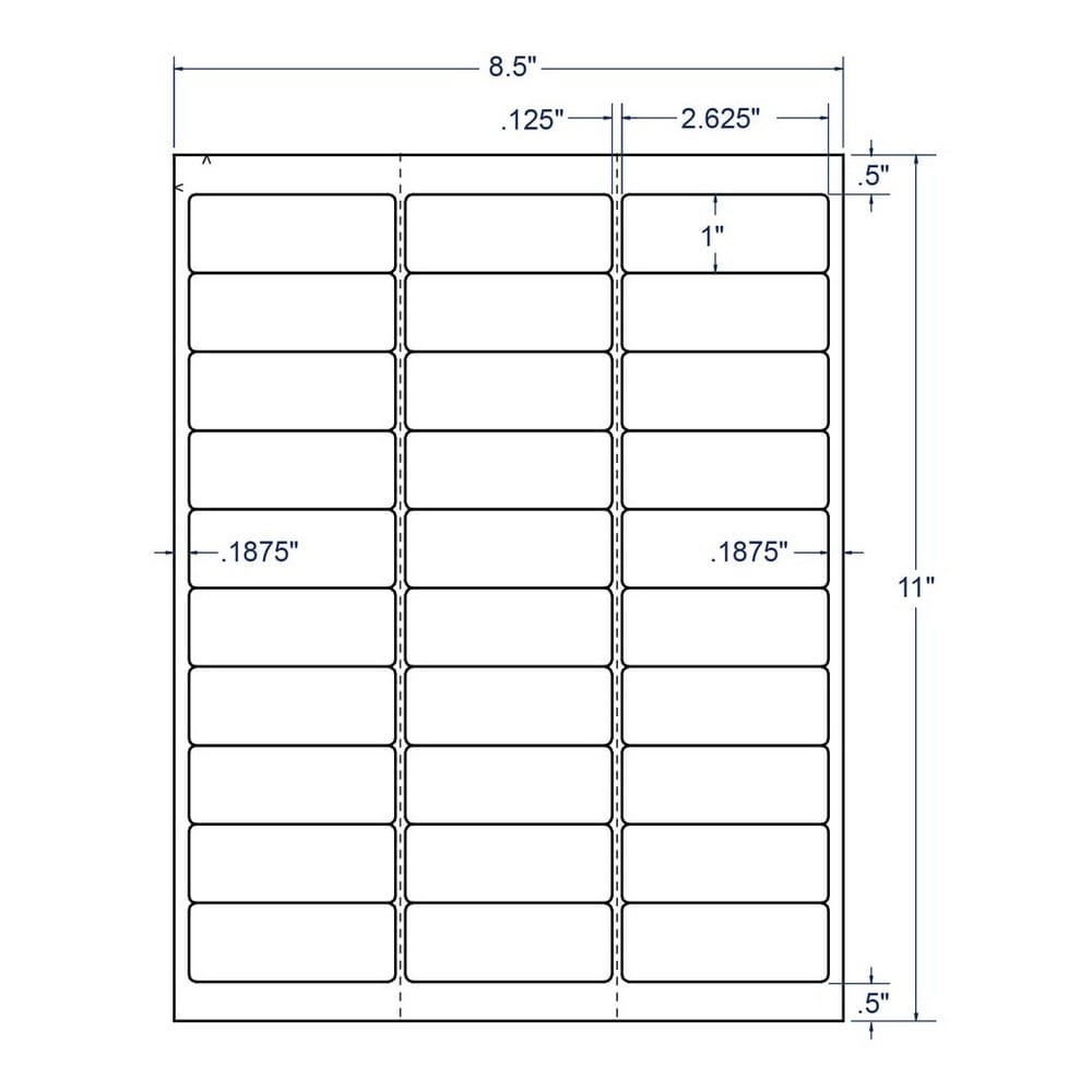 2.625" x 1" InkJet Laser Labels, White, (30 Labels Per Sheet, 100 Sheets per Carton) - Image 2