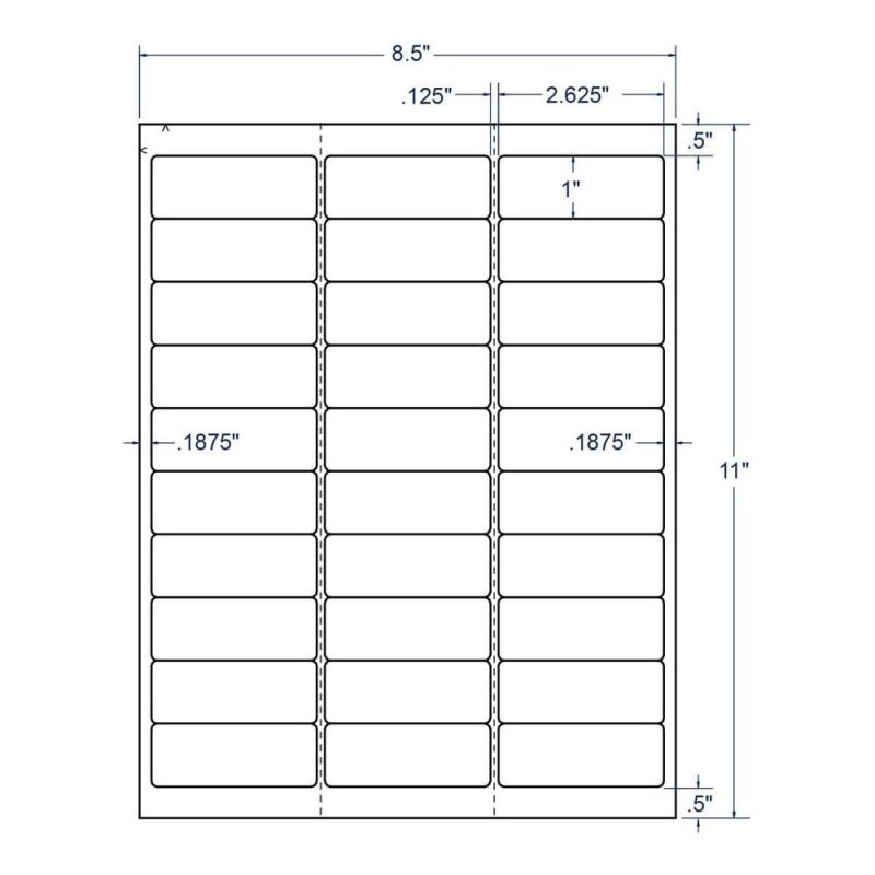 2.625" x 1" InkJet Laser Labels, White, (30 Labels Per Sheet, 100 Sheets per Carton)
