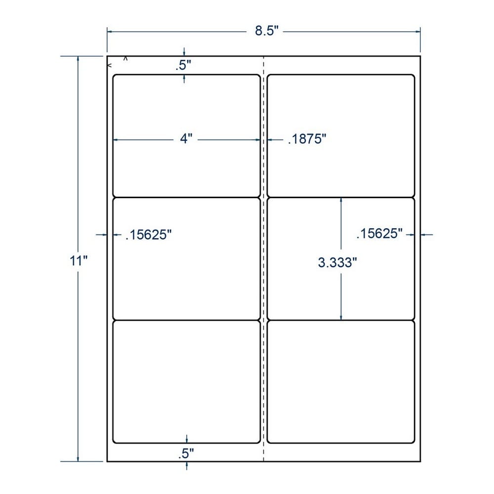 4" x 3.3333" InkJet Laser Labels, White, (6 Labels per Sheet, 1000 Sheets per Carton)