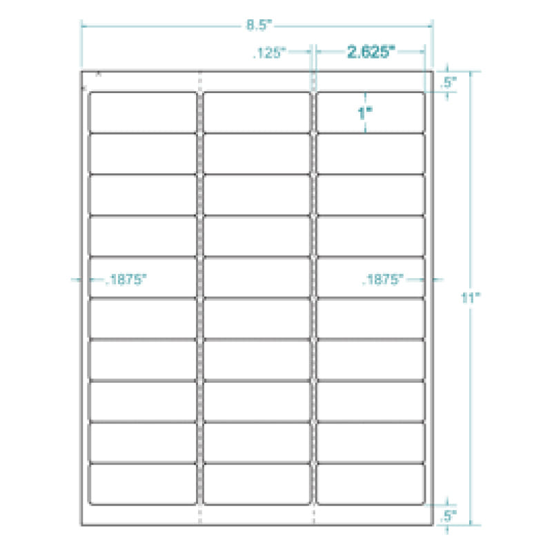 2.625" x 1" InkJet Laser Labels, White, (30 Labels per Sheet, 1000 Sheets per Carton) - Image 2
