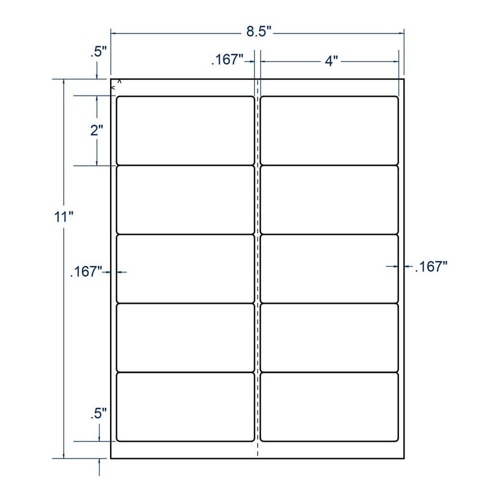4" x 2" InkJet Laser Labels, White, Removable Adhesive, (10 Labels per Sheet, 100 Sheets per Carton) - Image 2