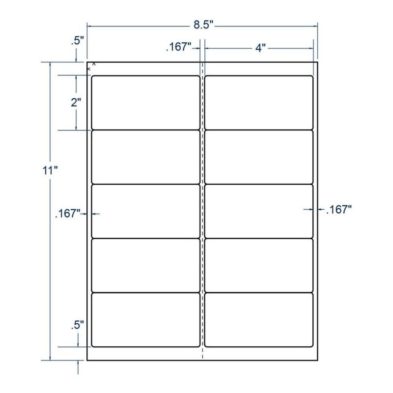 4" x 2" InkJet Laser Labels, White, Removable Adhesive, (10 Labels per Sheet, 100 Sheets per Carton)