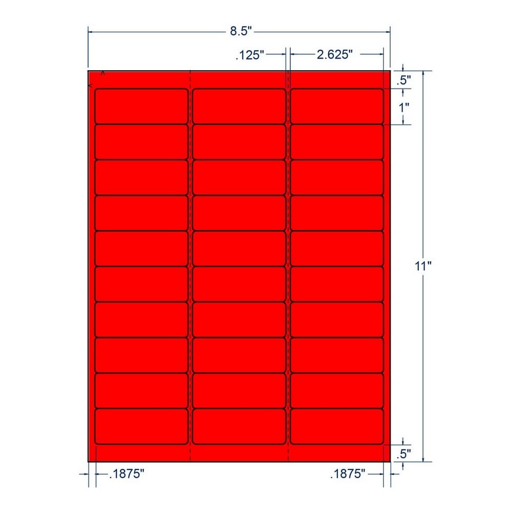 2.625" x 1" Fluorescent Pink Laser Printer Address Label, 30 Labels per Sheet (100 Sheets per Carton) - Image 2