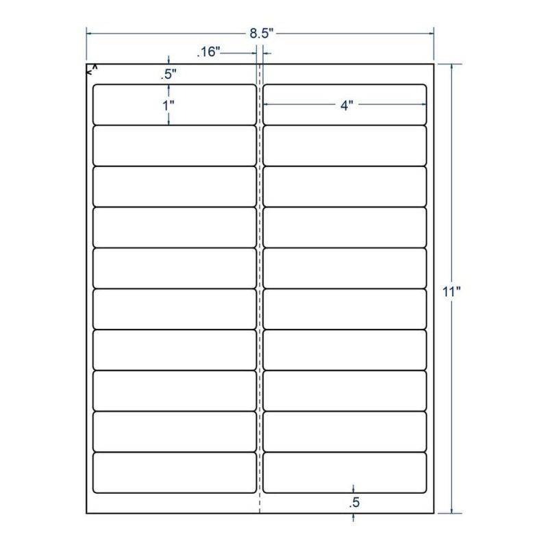 4" x 1" InkJet Laser Address Labels, White, (20 Labels Per Sheet, 100 Sheets per Carton)