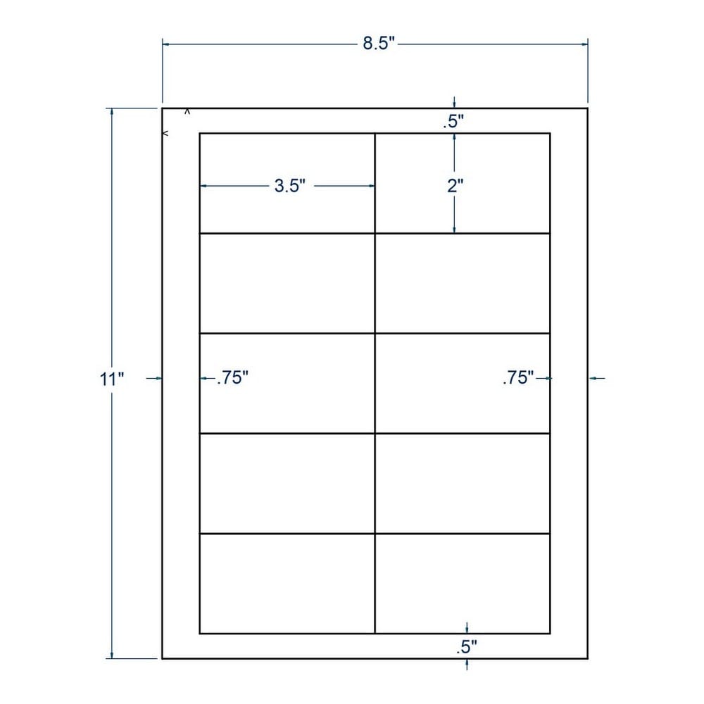 3.5" x 2" White Business Card Size Label, 10 Labels per Sheet (100 Sheets per Carton)