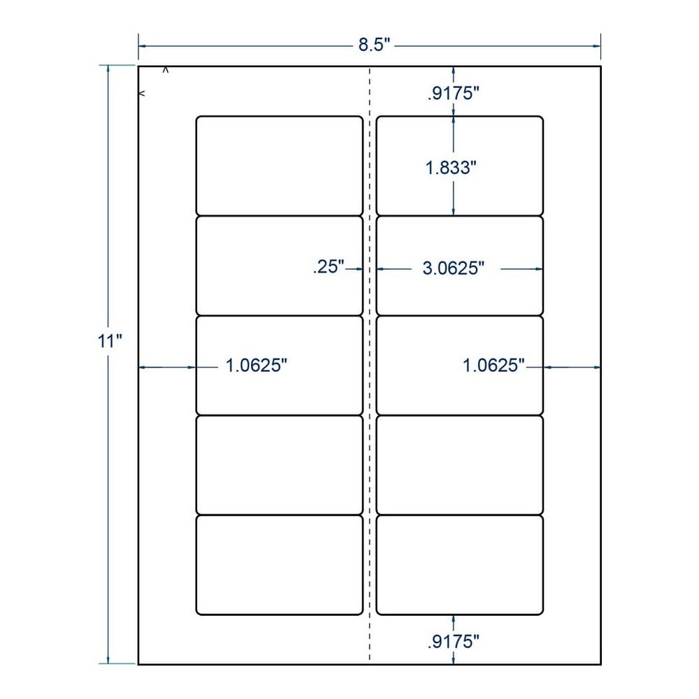 3.0625" x 1.83" White VHS Face Label, 10 Labels per Sheet (100 Sheets per Carton)