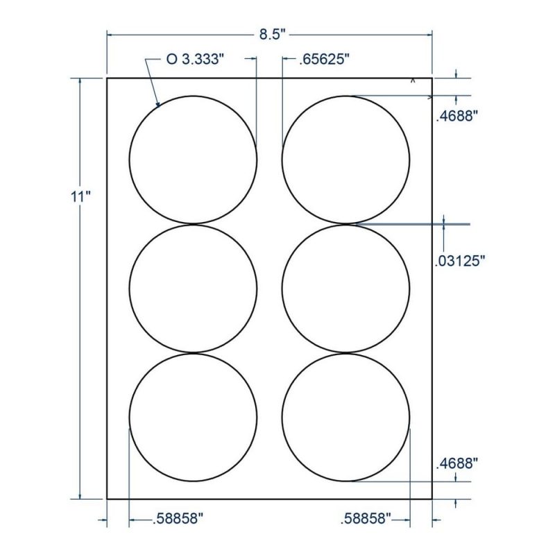 3.33" x 3.33" White Circle Label, 6 Labels per Sheet (100 Sheets per Carton)