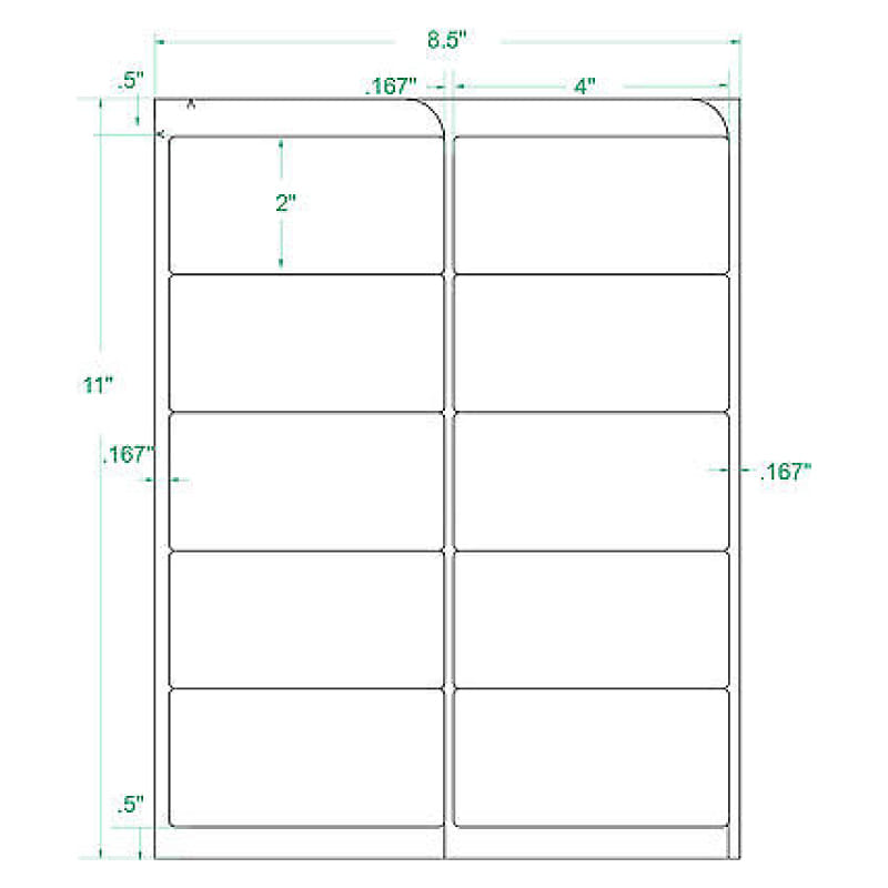 4" x 2" InkJet Laser Labels, White, Removable Adhesive, (10 Labels per Sheet, 100 Sheets per Carton) - Image 2
