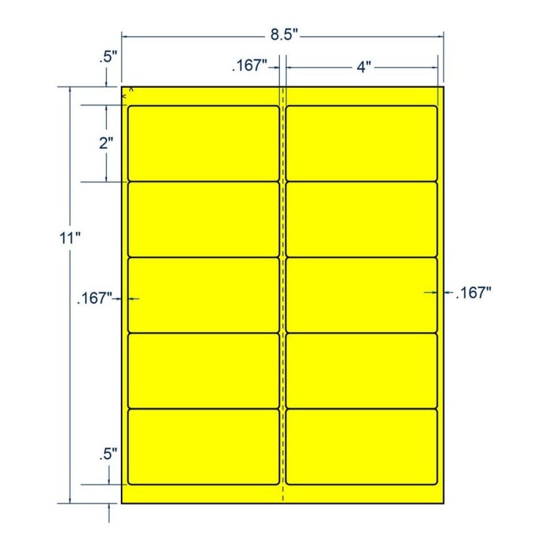 4" x 2" Fluorescent Yellow Shipping Label, 10 Labels per Sheet (100 Sheets per Carton)