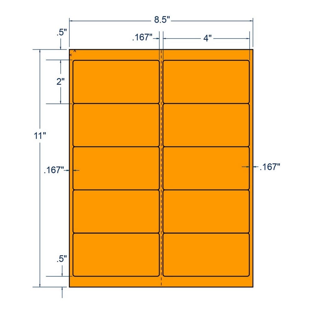 4" x 2" Fluorescent Orange Shipping Label, 10 Labels per Sheet (100 Sheets per Carton) - Image 2