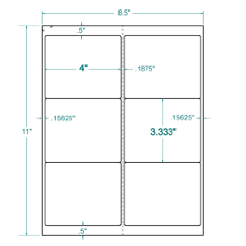4" x 3.3333" InkJet Laser Labels, White, (6 Labels per Sheet, 100 Sheets per Carton) - Image 2