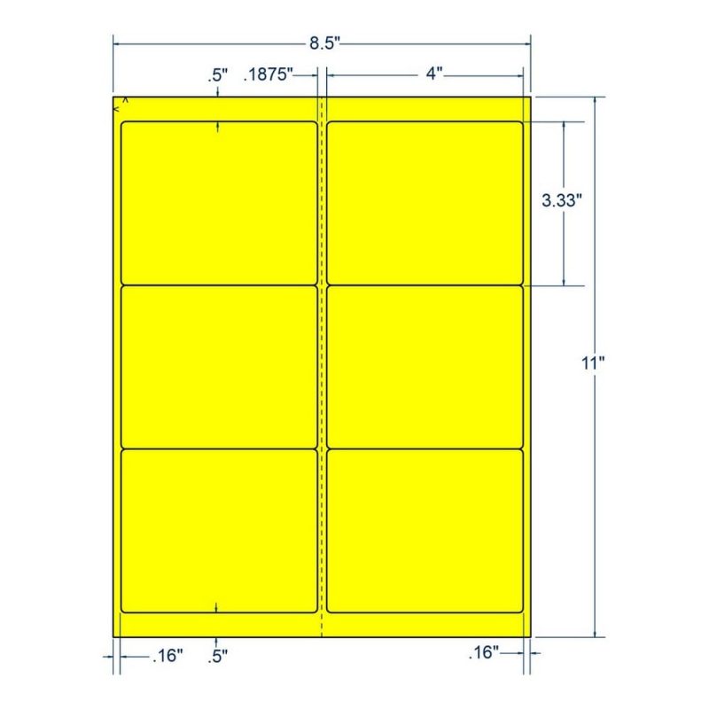 4" x 3.33" Fluorescent Yellow Laser Printer Shipping Label, 6 Labels per Sheet (100 Sheets per Carton)